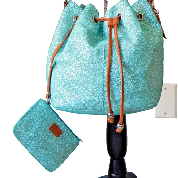 SORIAL New York Python Leather Drawstring Mint Bucket Bag with Pouch NWT - Picture 3 of 16